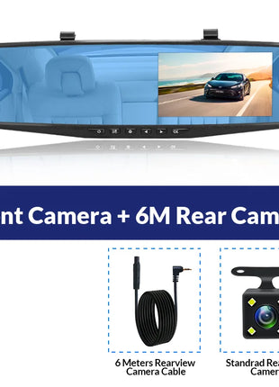 Dash Cam 4.3 inch "mini rear-view mirror digital dashcam, front and rear dual cameras IPS Front and Rear Camera Registrar Black - Riparo82