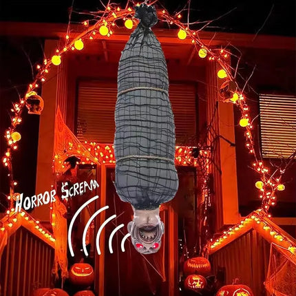 2.46 Ft Halloween Hanging Animated Corpse With LED Light Up Eyes Talking & Shaking Scary Ghost Sound Effect For Halloween Decor