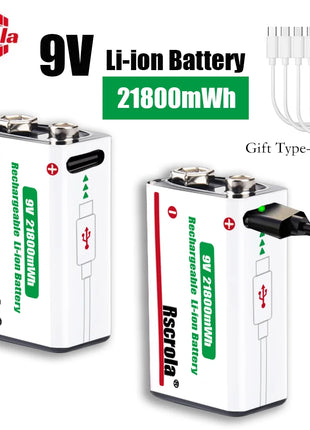 Batteria ricaricabile agli ioni di litio da 9 V a lunga durata 21800 mWh ad alta capacità per pedale rilevatore di fumo per microfono per chitarra con cavo - riparo82