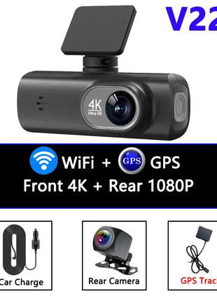 Dash Cam 4K UHD for Car Camera Front Rear Dual Lens With GPS WiFi 24h Parking Mode Night Vision Car DVR Video Registrator - Riparo82