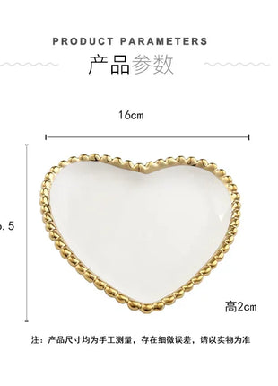 Nuovo piatto in ceramica con bordo dorato nordico, piatto in ceramica, leggero, di lusso, per riporre gioielli, piatto per torta, piatto per colazione a casa, a forma di cuore - riparo82
