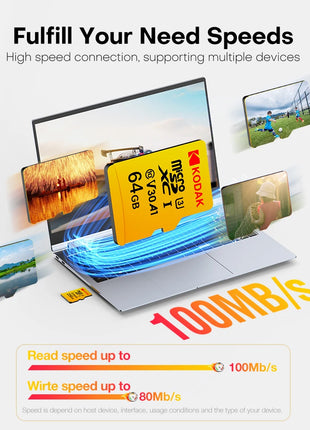 Scheda Micro SD originale al 100% Kodak Scheda di memoria da 128 GB Classe 10 Scheda Flash da 64 GB Scheda di memoria Flash da 32 GB V30 U3 per registratore di guida