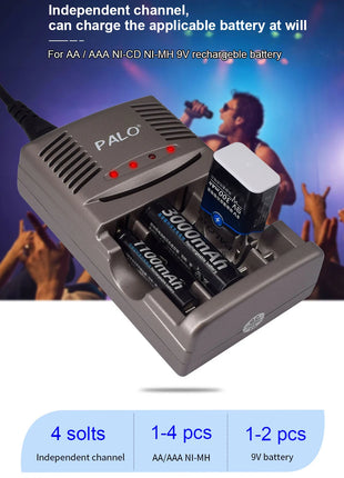 Batteria ricaricabile PALO 6F22 9V Ni-MH Batterie 9 V 300mAh Batteria da 9 volt a bassa autoscarica a 9 volt con caricabatterie intelligente - riparo82