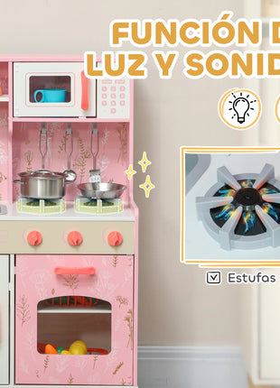 Aiyaplay Cucina giocattolo per bambini + Cucina per bambini in legno di 3 anni Cucina per bambini con stufa sonora Forno Rubinetto Lavello Lavatrice a microonde Macchina per il ghiaccio e accessori da cucina Rosa - riparo82