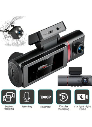 3 Channel Dash Cam, Front and Rear Inside Camera, Dash Camera, 3.16” IPS Screen, Loop Recording, G-Sensor, Night Vision - Riparo82