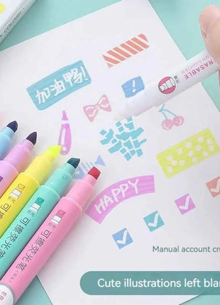 6pcs Erasable Highlighters Pastel Markers Dual Tip Fluorescent Pen for Art Drawing Doodling Marking School Office Stationery