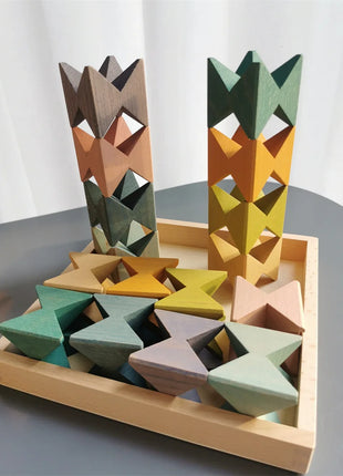 Giocattoli Montessori che costruiscono blocchi di farfalle impilabili in legno per giochi educativi per bambini - riparo82