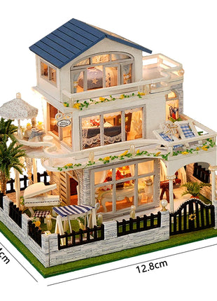 Fai da te in legno caldo Natale Lodge Casa Case delle bambole Kit modello in miniatura Casa delle bambole con mobili Luci a LED per regali di amici