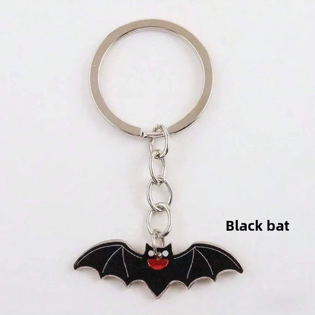 Halloween metal keychain contrast spider ghost bat acrylic material personalized decorations holiday party gifts.