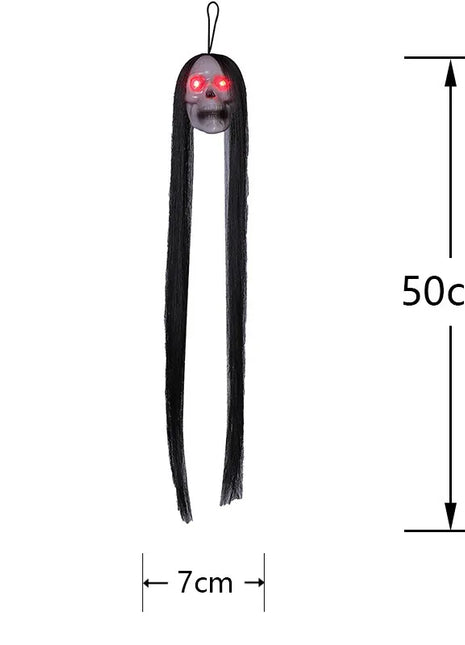 1PCS New Halloween Hanging Long Hair Ghost Skeleton LED Light-emitting Horror Skeleton Ghost Bar Haunted House Decoration Props - Riparo82