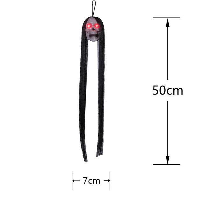 1PCS New Halloween Hanging Long Hair Ghost Skeleton LED Light-emitting Horror Skeleton Ghost Bar Haunted House Decoration Props
