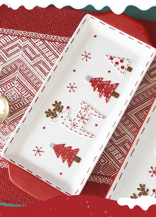 Piatto in ceramica per albero di Natale in rilievo nordico Piatto rettangolare creativo Stoviglie in porcellana Decorazioni natalizie Utensili da cucina per la casa - riparo82