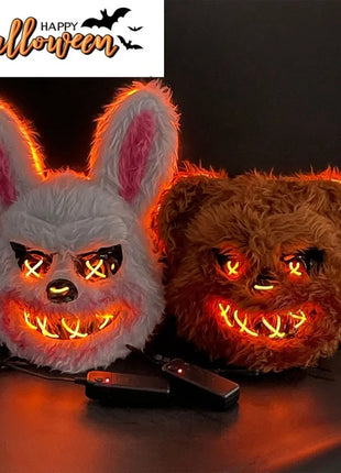 NEW LED  Light Halloween Cosplay Face Mask Party Show Stage Make-up Horror Bloody Rabbit Bear Mask Cartoon Carnival  Head Cover - Riparo82