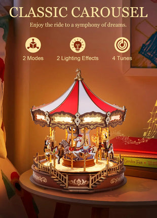 Robotime Rolife Carosello classico Carillon Facile da montare Puzzle in legno 3D Design mobile con regali di Natale leggeri per la famiglia - riparo82