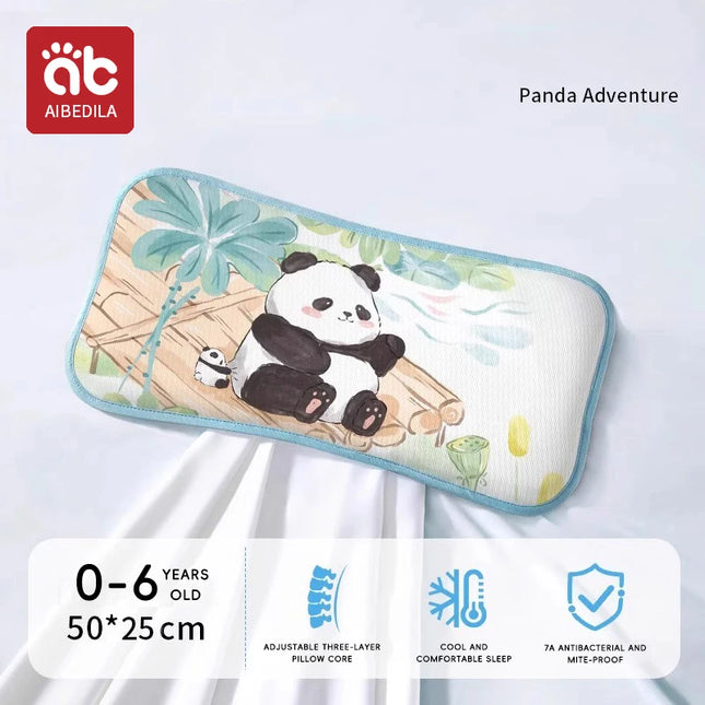 Children Sleeping Pillow For 0-6Y Kids Cartoon Panda Pillows Summer Breathable Cool Ice Silk Pillows Baby Bedding