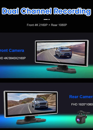 11.26 inch Dash Cam 4K Car DVR Wireless Carplay & Android Auto GPS Navigation Video Recorder Dashboard Dual Lens Wifi FM AUX - Riparo82