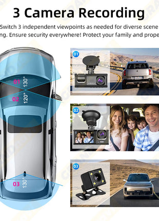 Dash Cam for Cars WIFI APP Car DVR 3 Channel Front Camera Video Recorder Rear View Camera for Vehicle Black Box Car Assecories - Riparo82