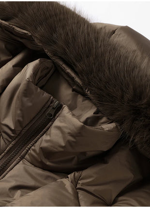 Cappotto lungo in cotone con cappuccio trapuntato imbottito da donna caldo Colletto alla coreana solido allentato Cappotti con cerniera con lacci 2025 Capispalla invernale da donna