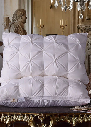Luxury 100% Goose Down Feather Stuffed Pillows Pinch Pleat Design Neck Protection Bed Pure Cotton Cover Cushion for Sleeping - Riparo82