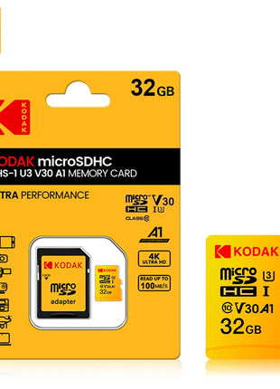 Scheda Micro SD KODAK Scheda di memoria da 256 GB FINO a 100 MB/s C10 U3 32 GB 64 GB 128 GB Scheda TF 4K HD per adattatore lettore di schede USB Microsd