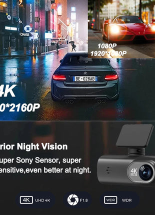 Dash Cam 4K UHD for Car Camera Front Rear Dual Lens With GPS WiFi 24h Parking Mode Night Vision Car DVR Video Registrator - Riparo82