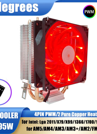 2 tubi di calore CPU Cooler Tower 3PIN/4PIN PWM 90MM LED Ventola di raffreddamento a luce rossa per LGA 1366 1150 1155 1200 1700 X79 X99 2011 AM3 AM4 - Riparo82