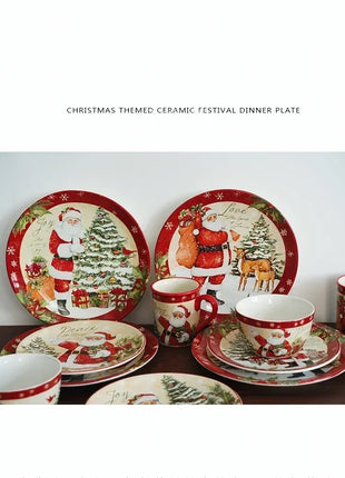 Piatti in ceramica a tema natalizio Set di stoviglie per la cena Colore Sottosmalto Processo Caffè Zuppa Tazza Ciotola Piatto da bistecca di Babbo Natale - riparo82