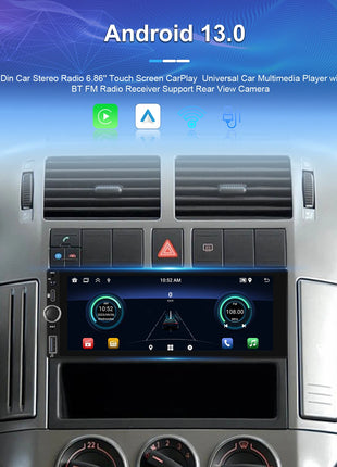 Hikity 2+64G Carplay Android 1din Car Radio Android Auto Stereo 6.86" GPS Navigation Player support FM WiFi USB Rear Camera - Riparo82