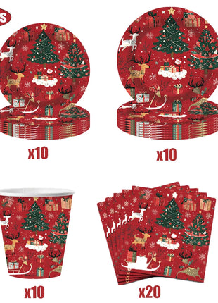 Decorazioni natalizie Set di stoviglie per feste Piatti di carta usa e getta a tema albero di renna Bicchieri Tovaglioli Forniture natalizie di Capodanno - riparo82