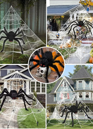 200cm Halloween Spiders Outdoor Decoration Halloween Plush Spiders Giant Spider for Indoor Outdoor Garden Party Decoration - Riparo82