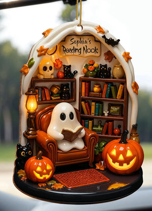 Halloween 2D Flat Acrylic Hanging Decor Creative Cute Reading Ghost Hangs Exquisite Car Pendants Decor for Holiday Gift - Riparo82