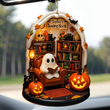 Halloween 2D Flat Acrylic Hanging Decor Creative Cute Reading Ghost Hangs Exquisite Car Pendants Decor for Holiday Gift