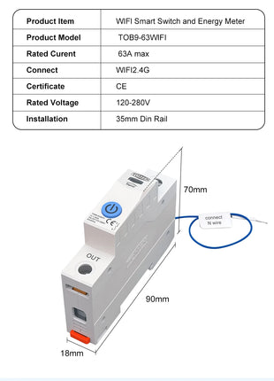 TOMZN TUYA 1-63A 1P 2P WIFI Smart Switch Energy Meter Circuit Breaker voltage current leakage temperature protection cut off L+N - Riparo82