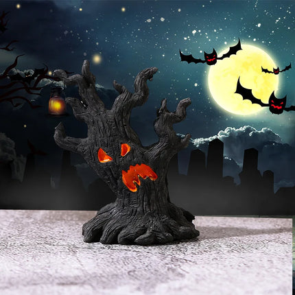 Halloween Pumpkin Lanterns LED Electronic Candles Ghost Tree Stump Decorations Funny Faces Festive Atmosphere Ornaments