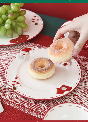 Set di piatti di Babbo Natale dipinti a mano nordici Set di stoviglie per tazze d'acqua con teiera sigillata in ceramica a rilievo rosso - riparo82