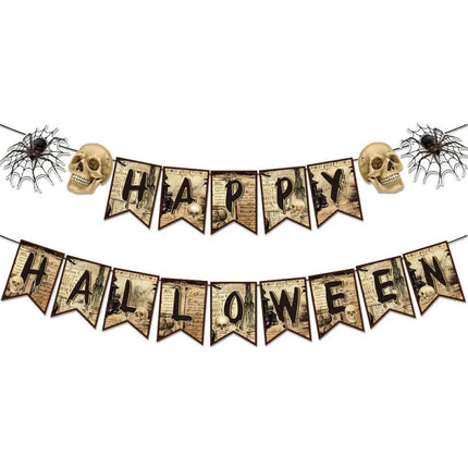 Halloween Theme Disposable Tableware Paper Plates Cups Straws Tablecloth Banner Spiral Cake Topper Happy Halloween Party Decor
