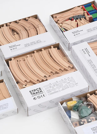 NUOVO Set di binari in legno Pacchetto di espansione per binari in legno di faggio Set di binari ferroviari adatti per tutte le marche Treni Giocattoli per regali per bambini