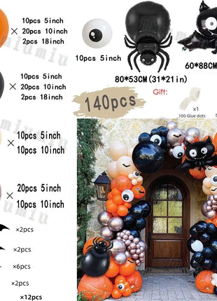 Halloween Bat Balloon Garland Arch Kit Black Orange Ballon 3D Bat Spider Sticker Eye Pumpkin Halloween Party Decoration Supplies - Riparo82