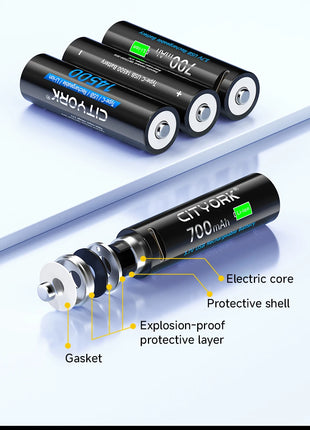 Batteria ricaricabile da dito USB 3.7V 700mAh 14500 AA con porta di ricarica rapida di tipo C per torcia a LED giocattoli lampada frontale per mouse - riparo82