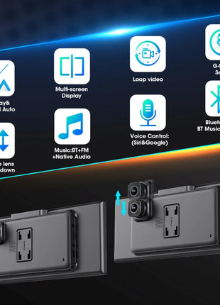 10/11.26" Wireless Carplay Screen for Car,4K Dash Cam HD Car DVR,Android Auto GPS Navigation Video Recorder,1080P Camera,FM,WIFI - Riparo82