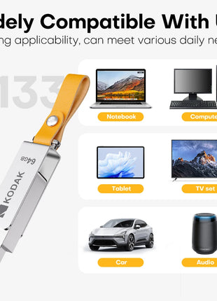 Kodak K133 Chiavetta USB 3.1 64 GB 128 GB 256 GB 512 GB Velocità di lettura 120 MB/s Corpo in metallo Fascia in pelle USB3.1 Pen Drive per PC e HD-TV