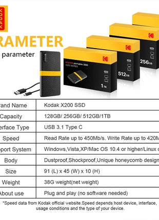 Kodak SSD esterno X200 Unità a stato solido portatile da 1 TB USB 3.1 Tipo C Disco rigido 512 GB 256 GB Mini Flash per PS4 Laptop MacBook PC