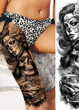 1 Sheet Full Arm Evil Witch Vampire Temporary Tattoos Sleeve Halloween Scary Skull Tatoo Waterproof Horrible Fake Tattoo Sticker - Riparo82