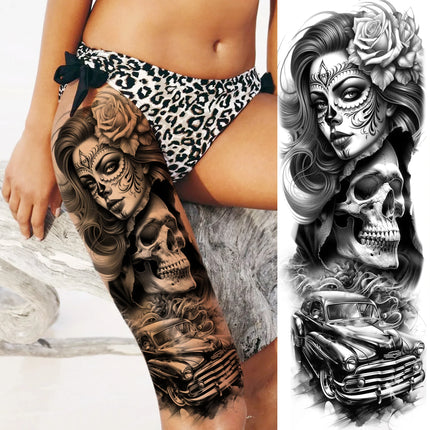 1 Sheet Full Arm Evil Witch Vampire Temporary Tattoos Sleeve Halloween Scary Skull Tatoo Waterproof Horrible Fake Tattoo Sticker