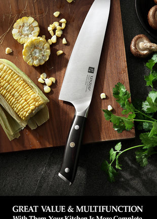 XINZUO Premium Modern 1-8PCS Din 1.4116 Stainless Steel Chef, Santoku, Utility & Paring Knife Set with Black - Riparo82