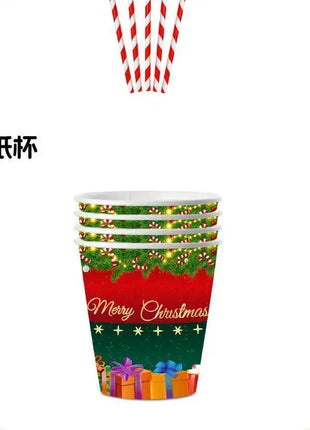 Set di stoviglie usa e getta da 10 pezzi Piatti di carta per stoviglie natalizie, bicchieri di carta, asciugamani di carta Stoviglie per decorazioni per feste di Natale - riparo82