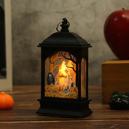 Portable Pumpkin Ghost Castle Lantern Lamp Hanging LED Jack-O-Lanterns Halloween Decoration Party Flame Haunted House Props Gift