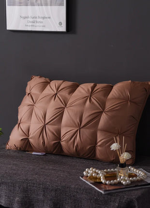 Luxury 100% Goose Down Feather Stuffed Pillows Pinch Pleat Design Neck Protection Bed Pure Cotton Cover Cushion for Sleeping - Riparo82