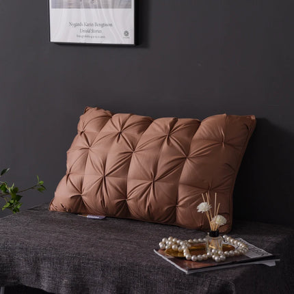 Luxury 100% Goose Down Feather Stuffed Pillows Pinch Pleat Design Neck Protection Bed Pure Cotton Cover Cushion for Sleeping