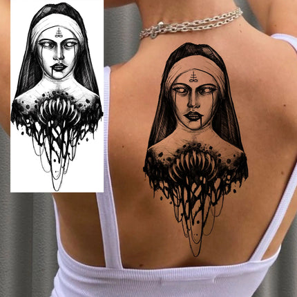 1 Sheet Full Arm Evil Witch Vampire Temporary Tattoos Sleeve Halloween Scary Skull Tatoo Waterproof Horrible Fake Tattoo Sticker